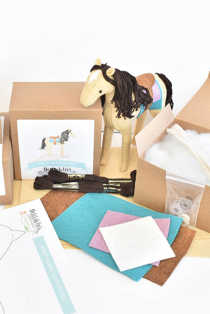 DIY Craft Kit - Felt Horse Stuffed Animal Sewing Craft Kit - Boho Fabrics -