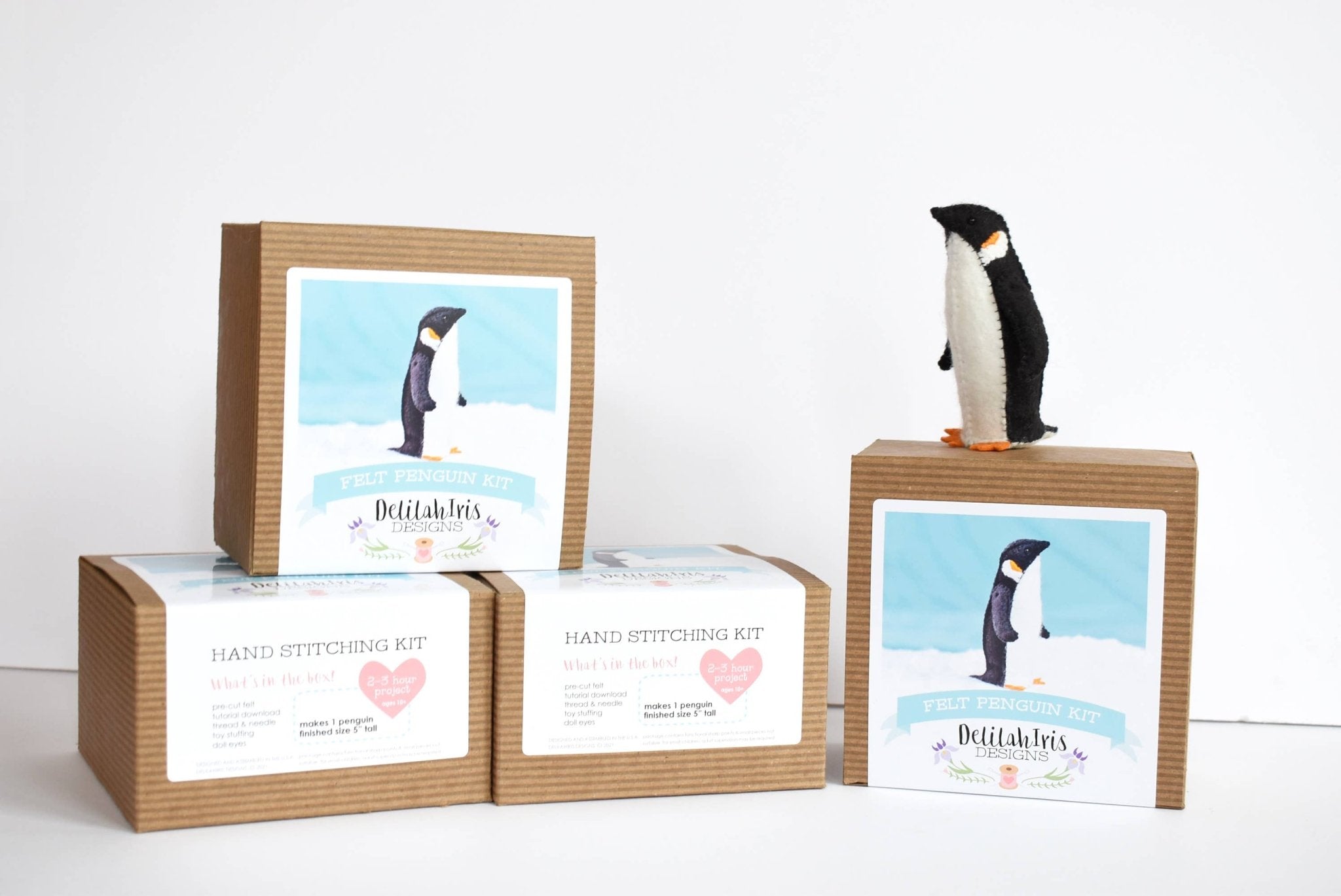 DIY Craft Kit - Penguin Felt Animal Sewing Kit - Boho Fabrics -
