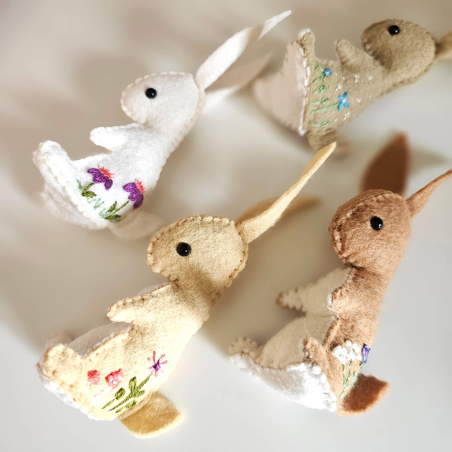 DIY Embroidered Felt Bunny Craft Kit - Hand Sewing Project - Boho Fabrics -