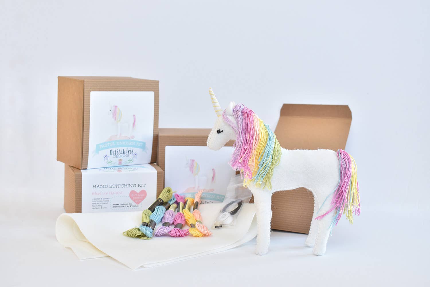 DIY Felt Sewing Craft Kit - Pastel Rainbow Unicorn - Boho Fabrics -