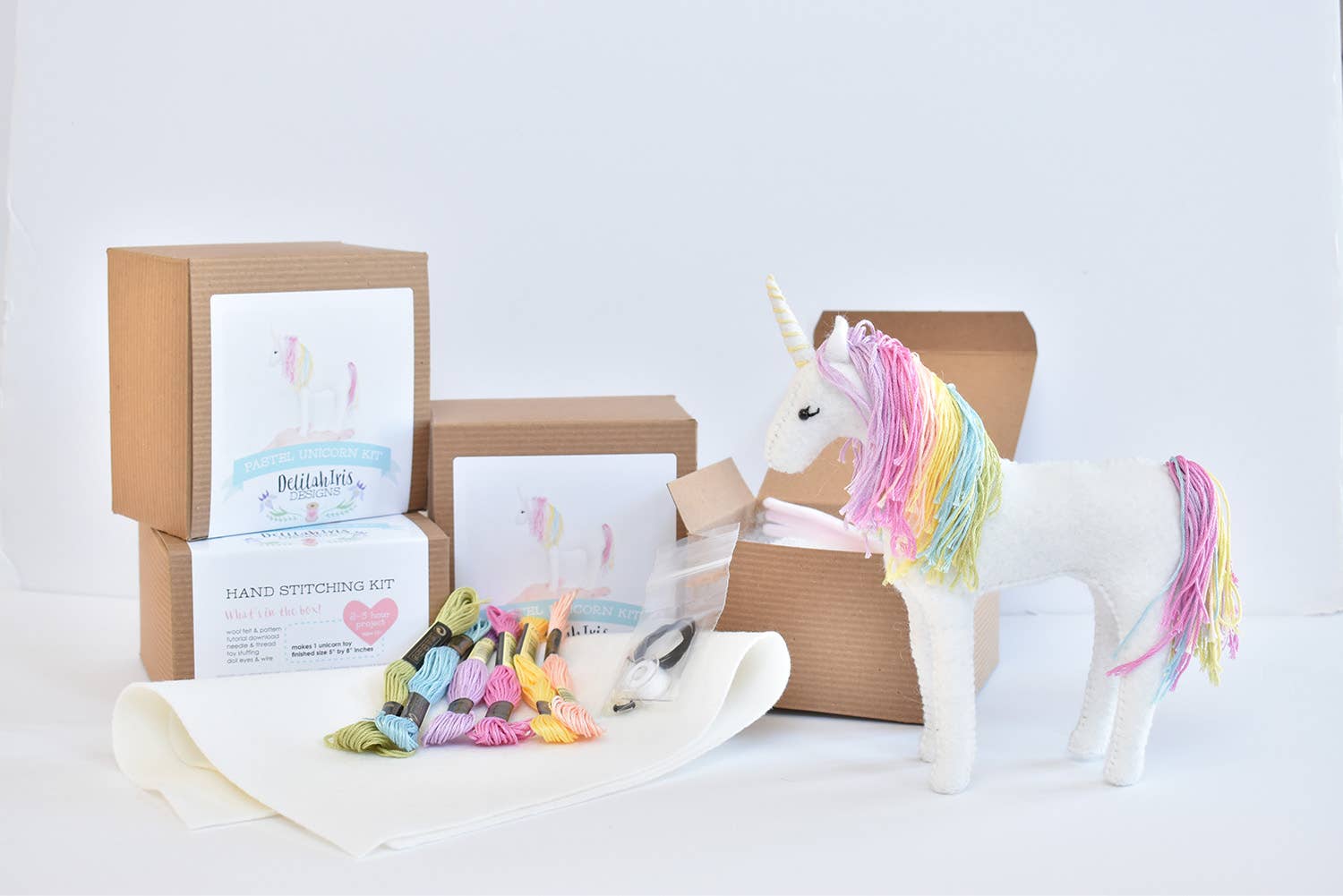 DIY Felt Sewing Craft Kit - Pastel Rainbow Unicorn - Boho Fabrics -