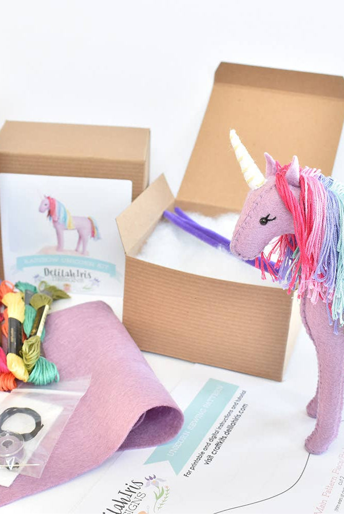 DIY Felt Sewing Craft Kit - Rainbow Unicorn - Boho Fabrics -