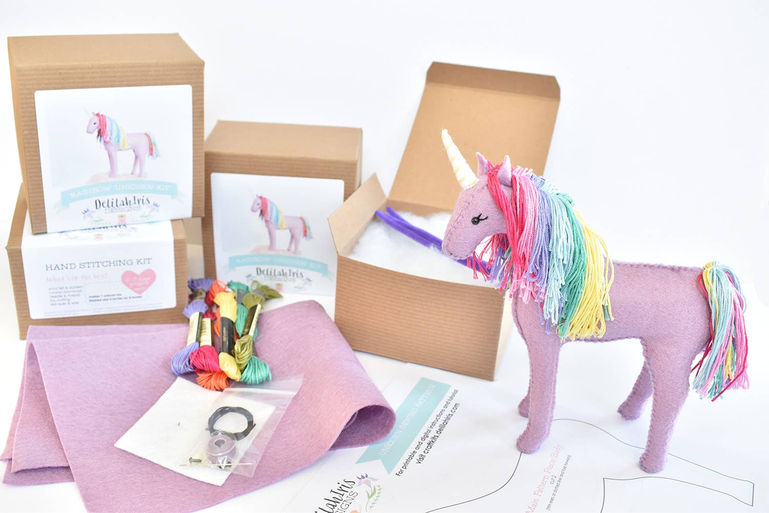DIY Felt Sewing Craft Kit - Rainbow Unicorn - Boho Fabrics -