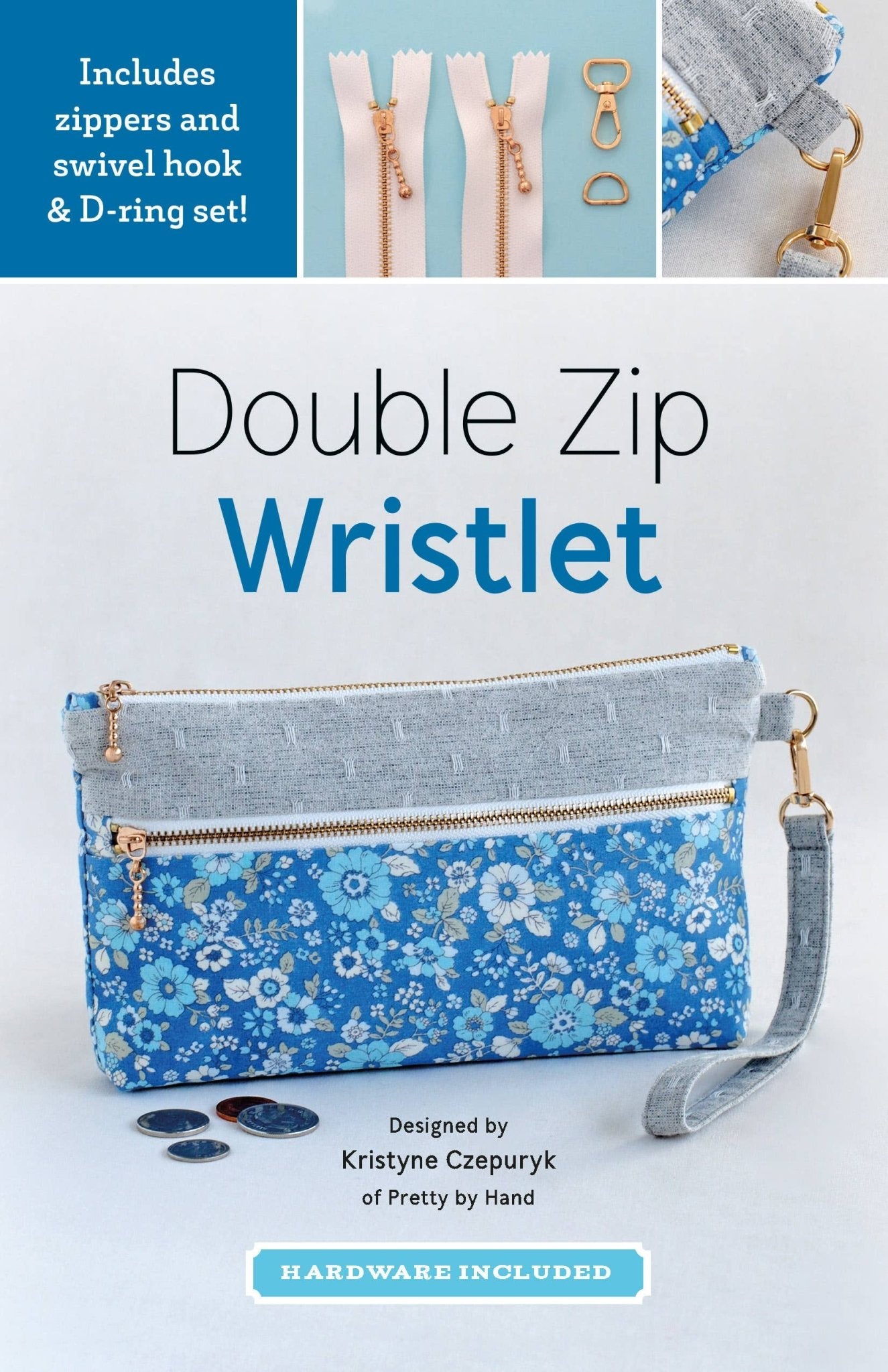 Double Zip Wristlet, Sewing Pattern with Hardware - Boho Fabrics - Sewing Patterns