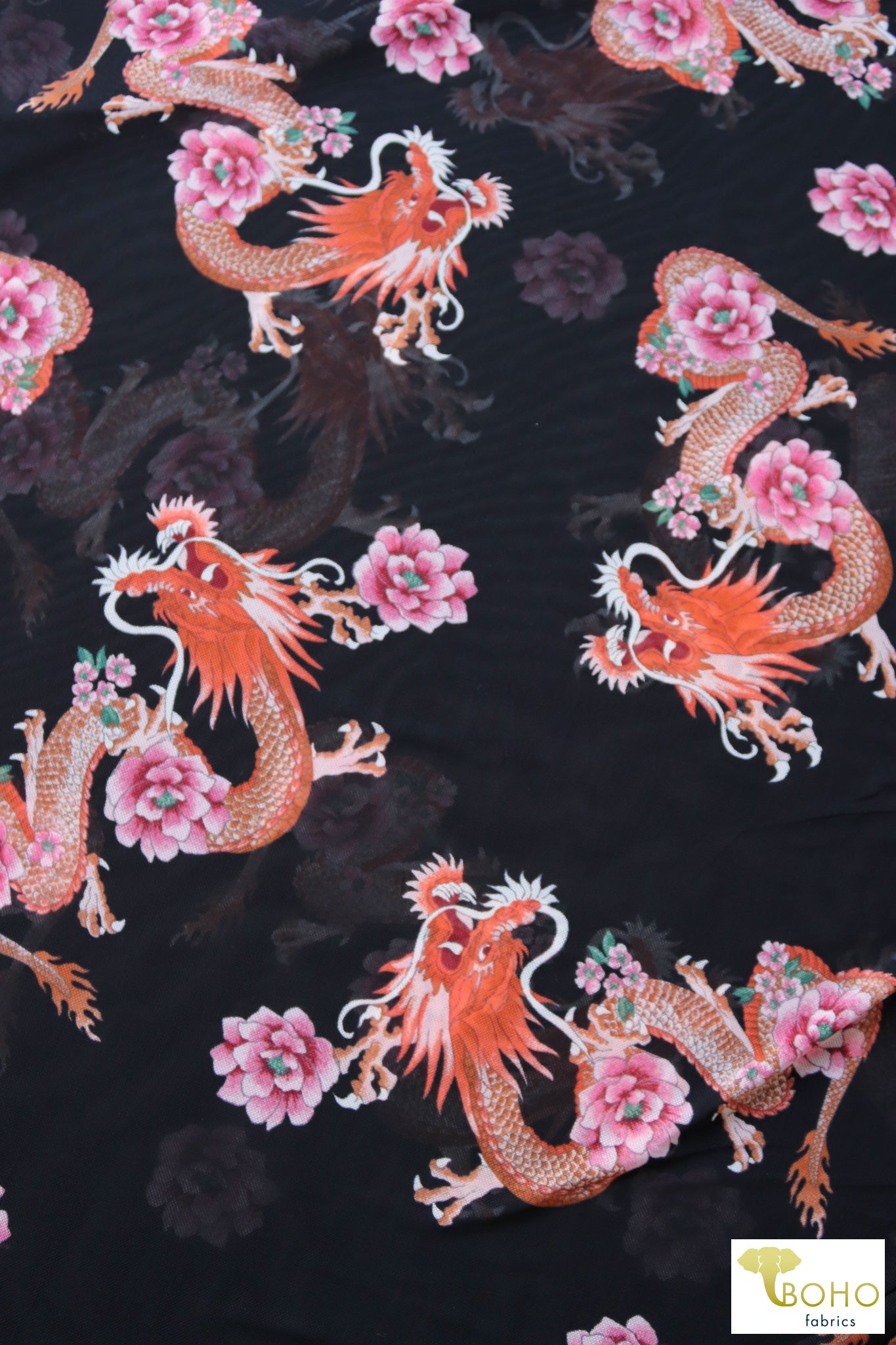 Dragon's Lair, Stretch Mesh Printed Fabric. - Boho Fabrics