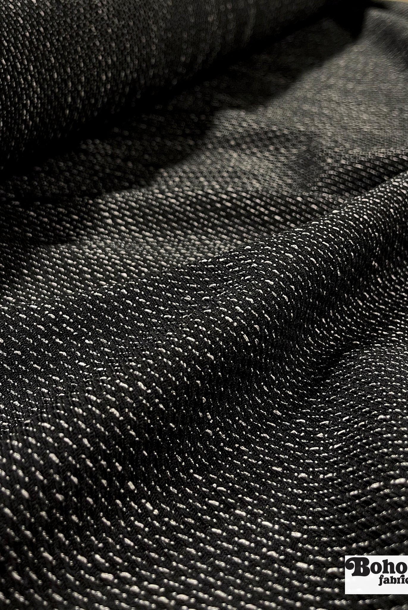 Drapey Black Twill Boucle, Woven Fabric - Boho Fabrics -