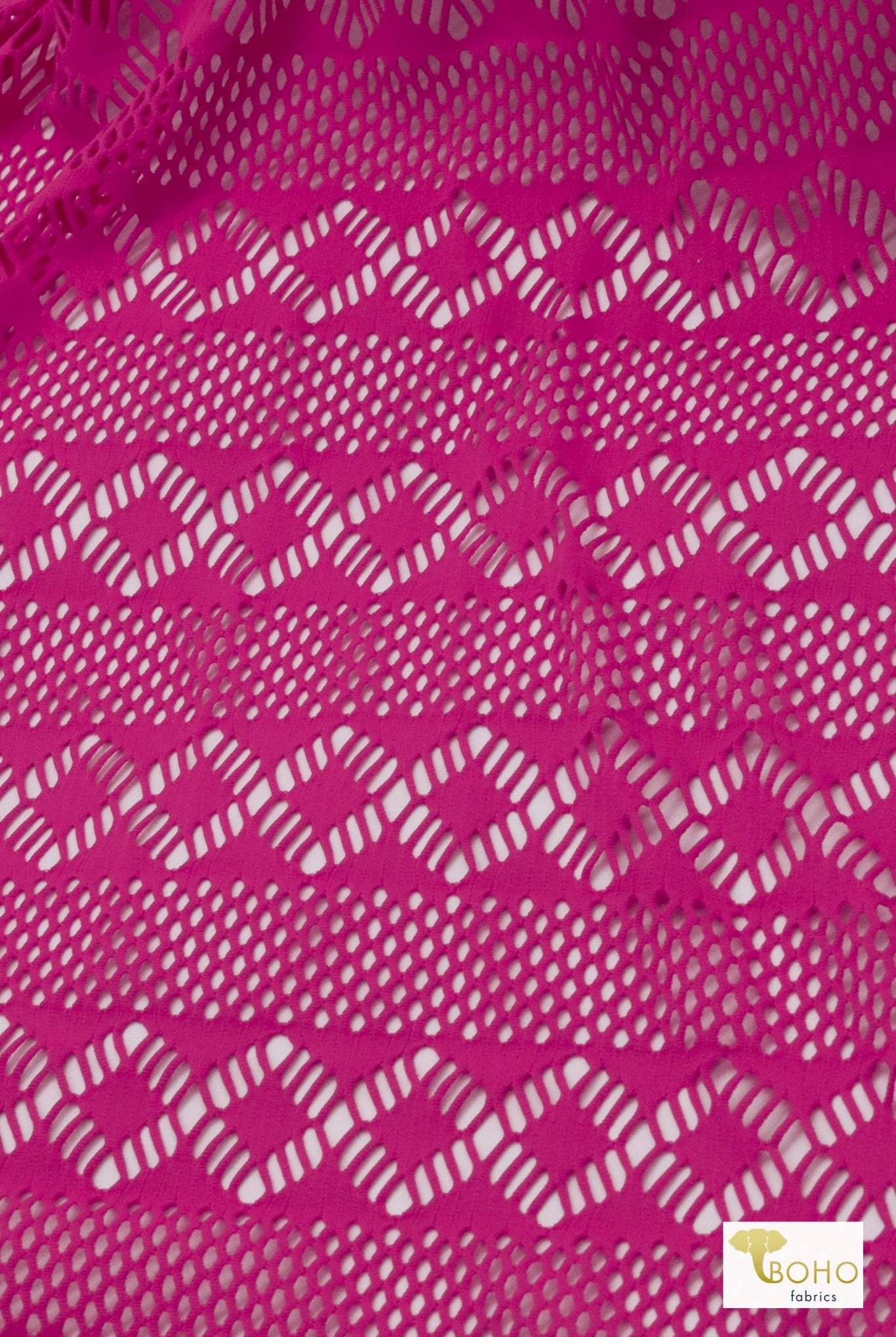 Dynamic Diamonds in Hot Pink. Stretch Lace Fabric - Boho Fabrics - Stretch Lace Fabric
