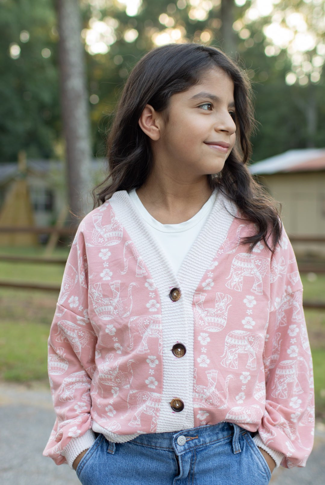 Elephant Parade on Blush Peach, French Terry Knit Print. FTP - 326 - PNK - Boho Fabrics - French Terry Prints, Knit Fabric