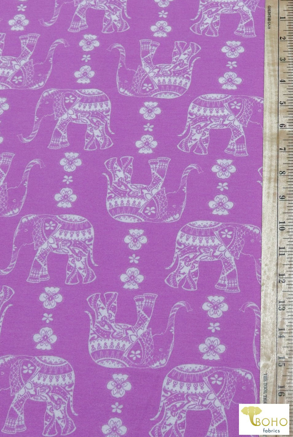 Elephant Parade on Fuchsia, French Terry Knit Print. FTP-326-FSH - Boho Fabrics