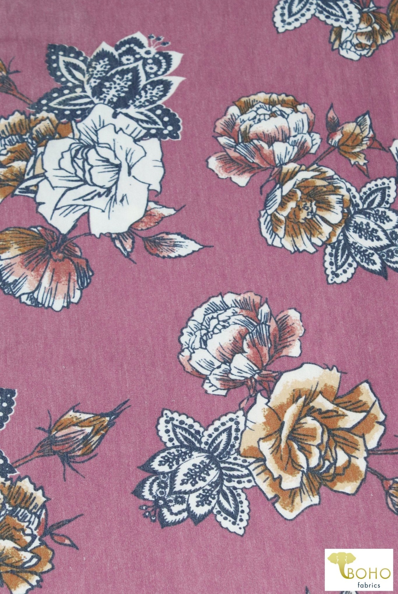 Elyse Florals on Mauve, French Terry Knit Print. FTP-322-PNK - Boho Fabrics