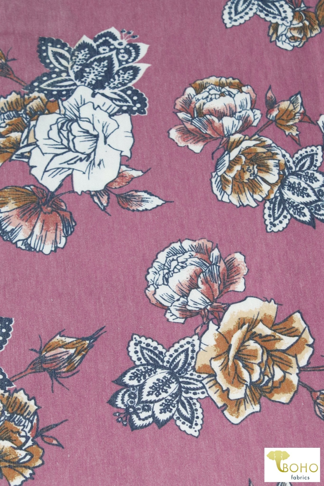 Elyse Florals on Mauve, French Terry Knit Print. FTP-322-PNK - Boho Fabrics