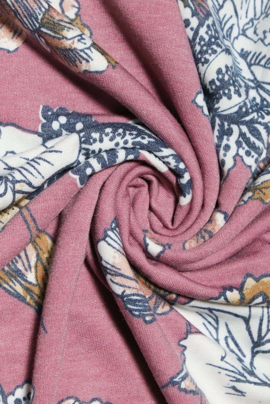 Elyse Florals on Mauve, French Terry Knit Print. FTP-322-PNK - Boho Fabrics