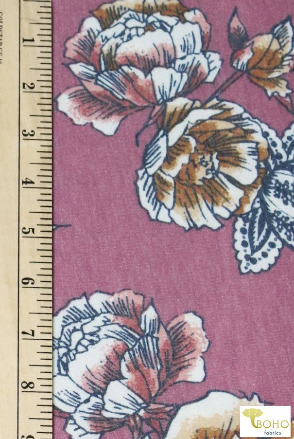 Elyse Florals on Mauve, French Terry Knit Print. FTP-322-PNK - Boho Fabrics