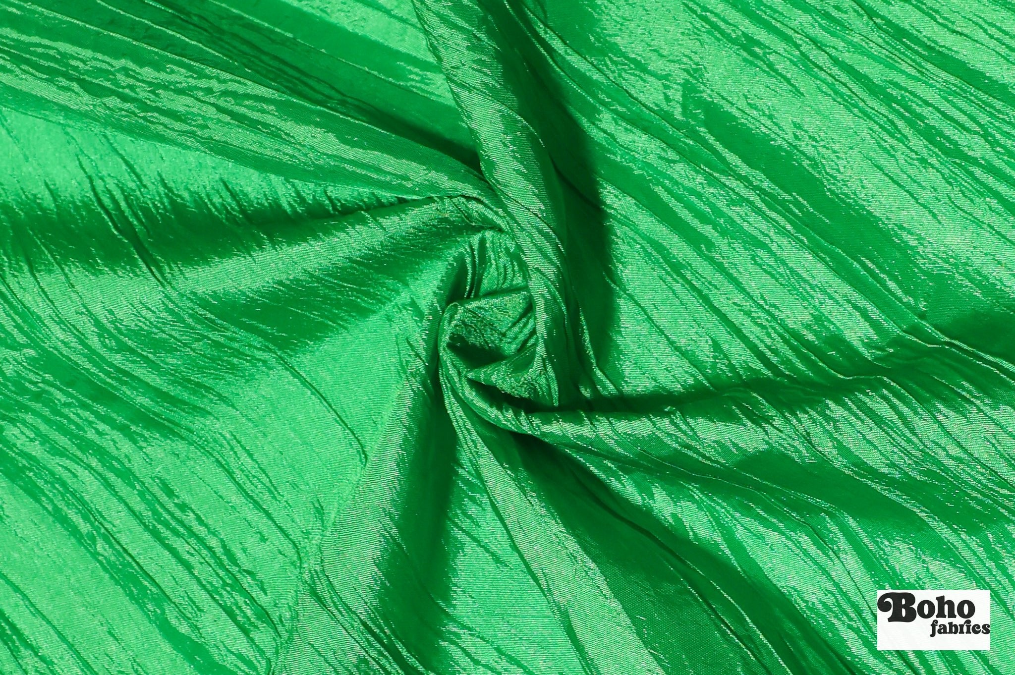 Emerald Green Crushed Satin Woven Fabric - Boho Fabrics - Special Occasion Fabric