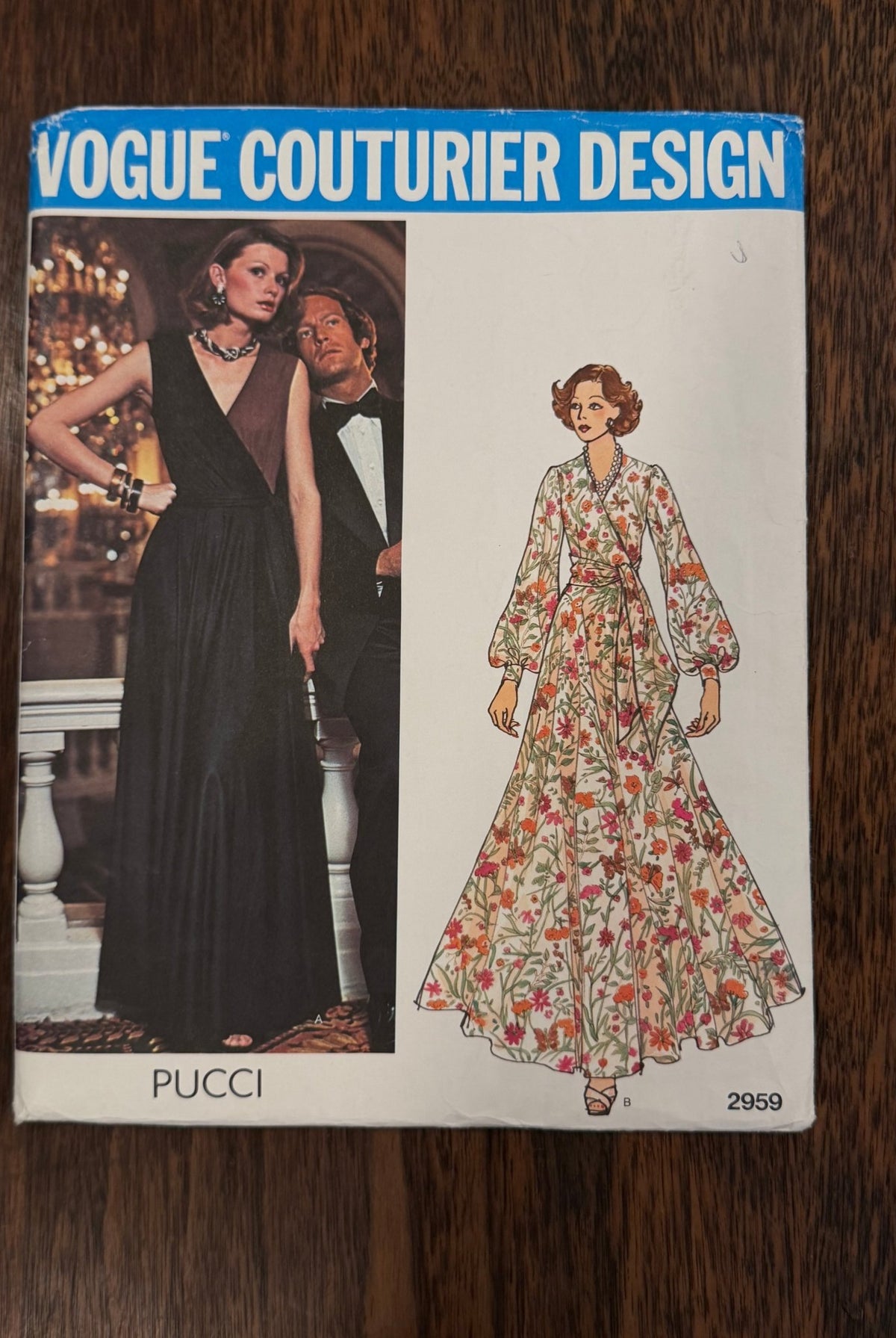 Emilio Pucci | Vogue Couturier Design Sewing Pattern #2959 — Surplice Lounge Gown with Circular Skirt, Size 10, Vintage 1973 - Boho Fabrics - Sewing Patterns