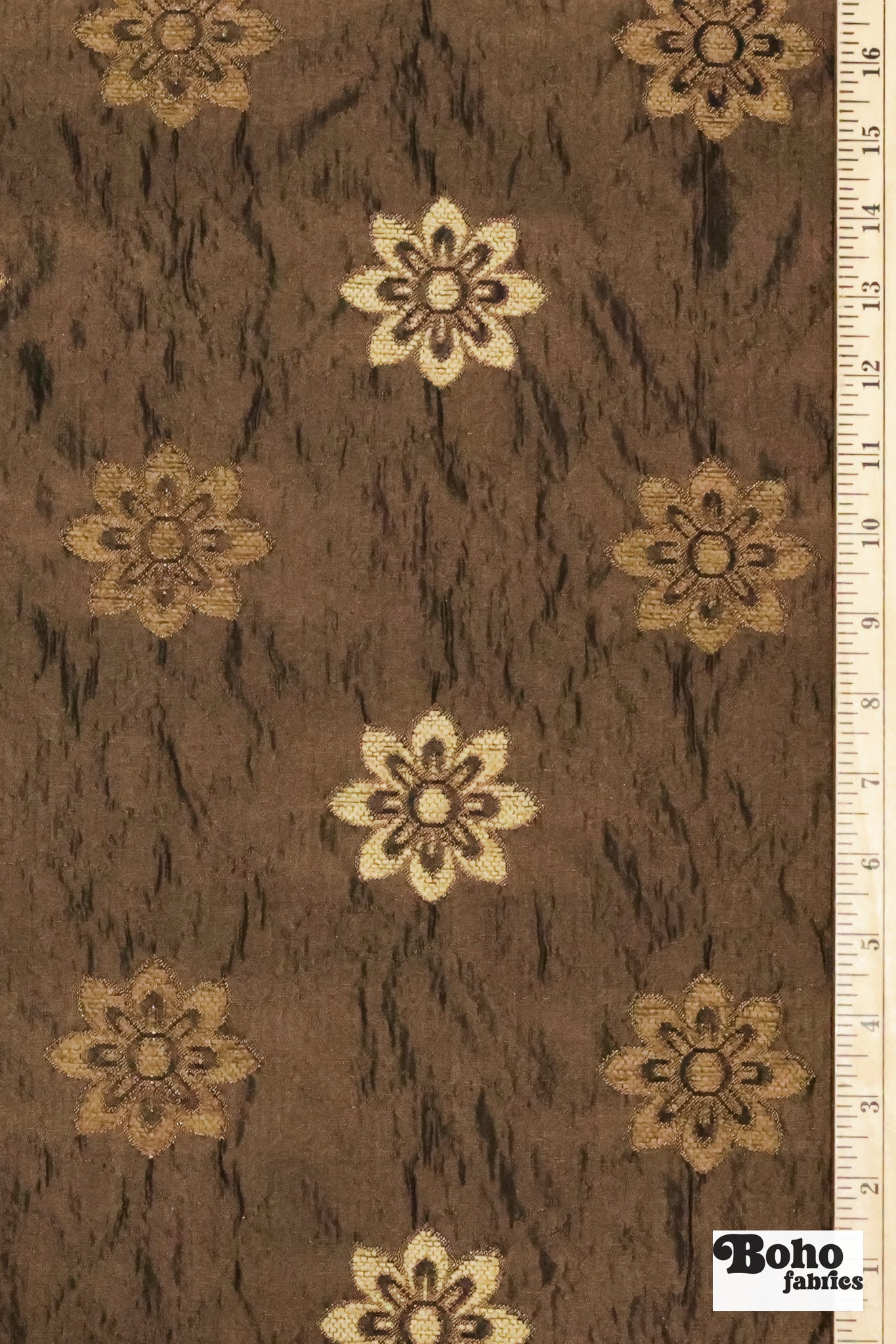 Espresso Dahlia Medallion Jacquard Woven Fabric - Boho Fabrics - Jacquard, Woven