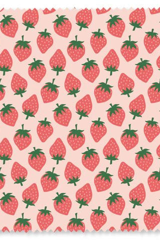 Felicity Organic Quilting Cotton Fabric – Spring Strawberries Strawberries Pink (610281) - Boho Fabrics - Quilting Cotton, Woven