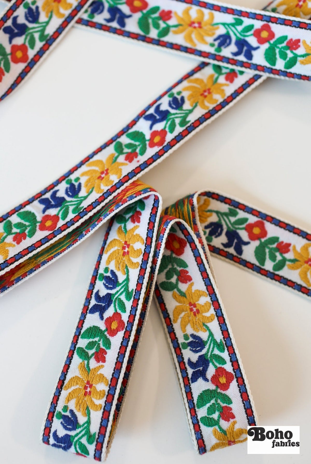 Festival Bloom in White, 1 1/4" Vintage Jacquard Woven Trim, TRIM - 062 - Boho Fabrics - Trims