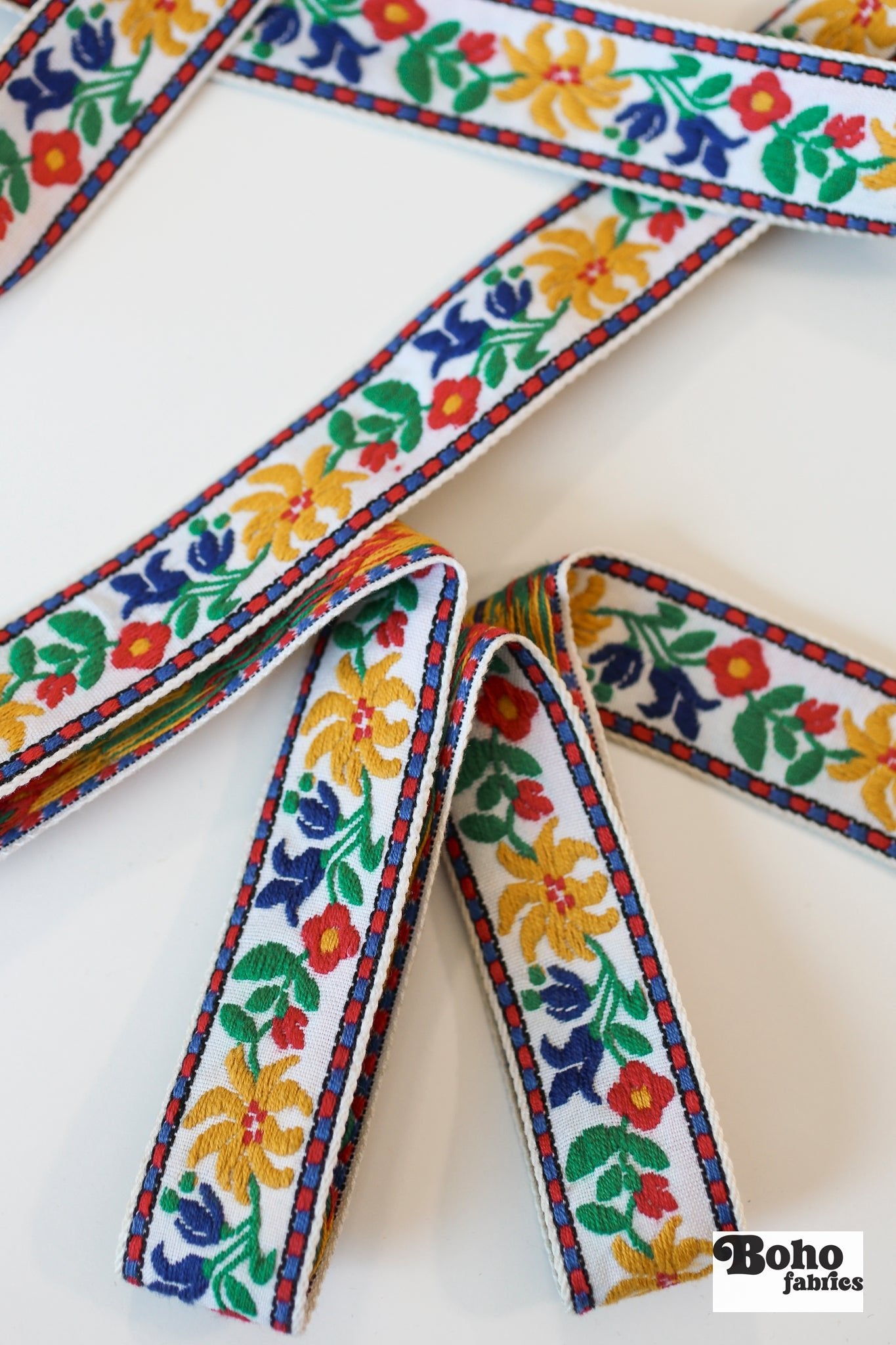 Festival Bloom in White, 1 1/4" Vintage Jacquard Woven Trim, TRIM - 062 - Boho Fabrics - Trims