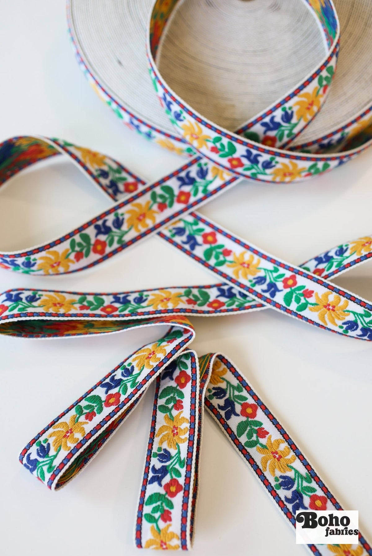 Festival Bloom in White, 1 1/4" Vintage Jacquard Woven Trim, TRIM - 062 - Boho Fabrics - Trims