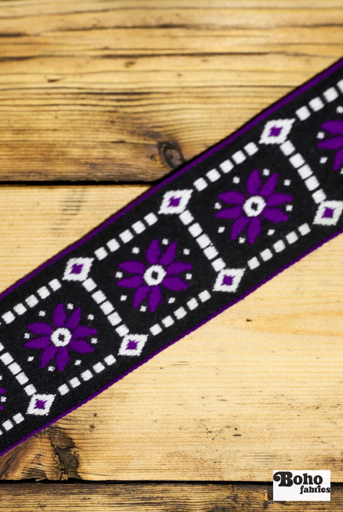 Floral Frames in Purple/Black. 2" Jacquard Woven Trim. TRIM - 049 - Boho Fabrics - Trims