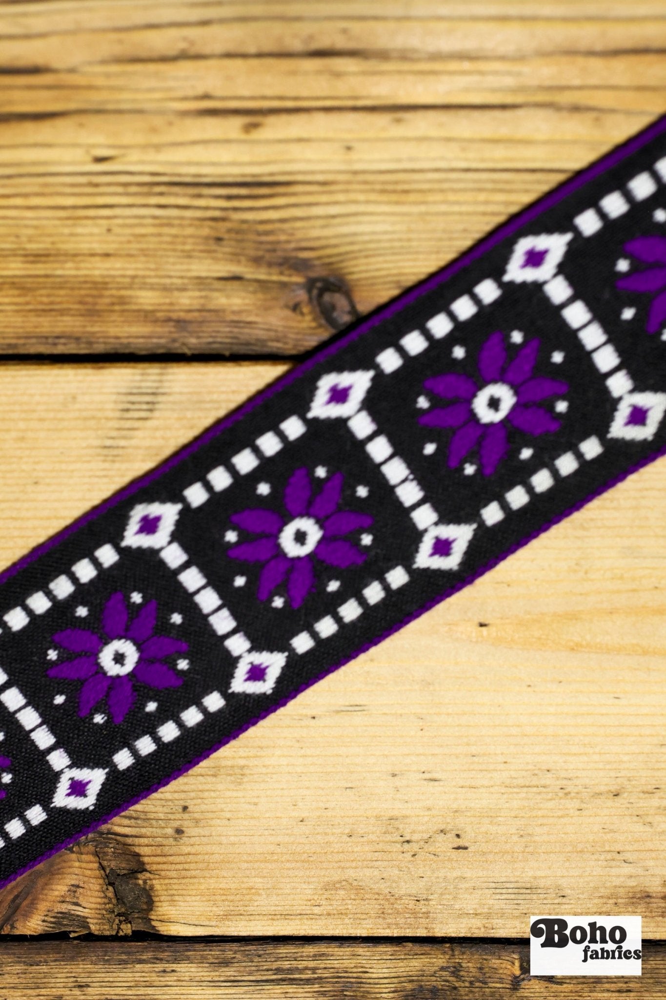 Floral Frames in Purple/Black. 2" Jacquard Woven Trim. TRIM - 049 - Boho Fabrics - Trims
