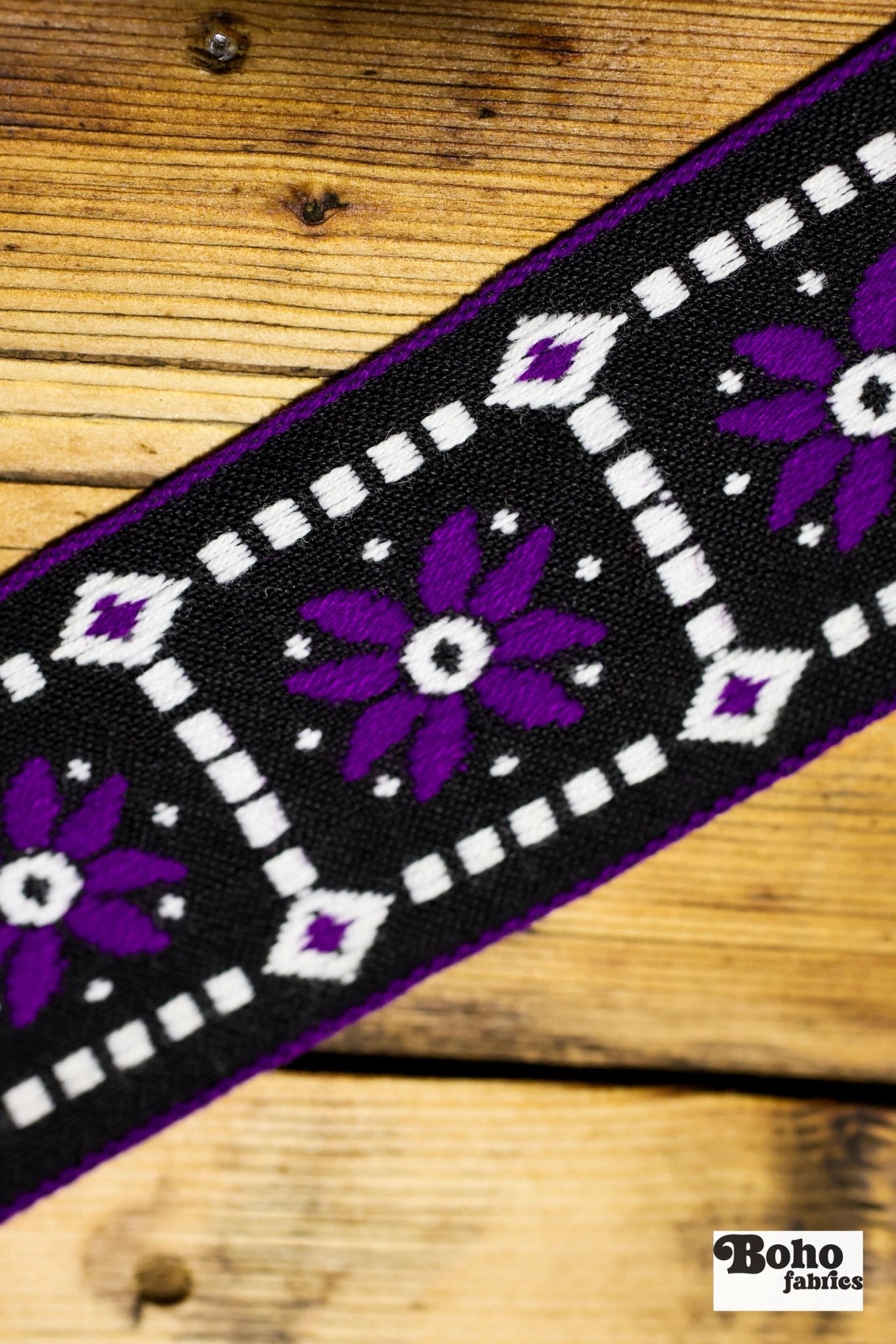 Floral Frames in Purple/Black. 2" Jacquard Woven Trim. TRIM - 049 - Boho Fabrics - Trims