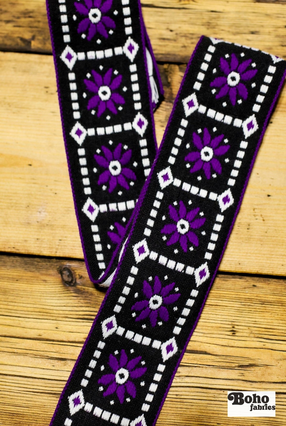 Floral Frames in Purple/Black. 2" Jacquard Woven Trim. TRIM - 049 - Boho Fabrics - Trims