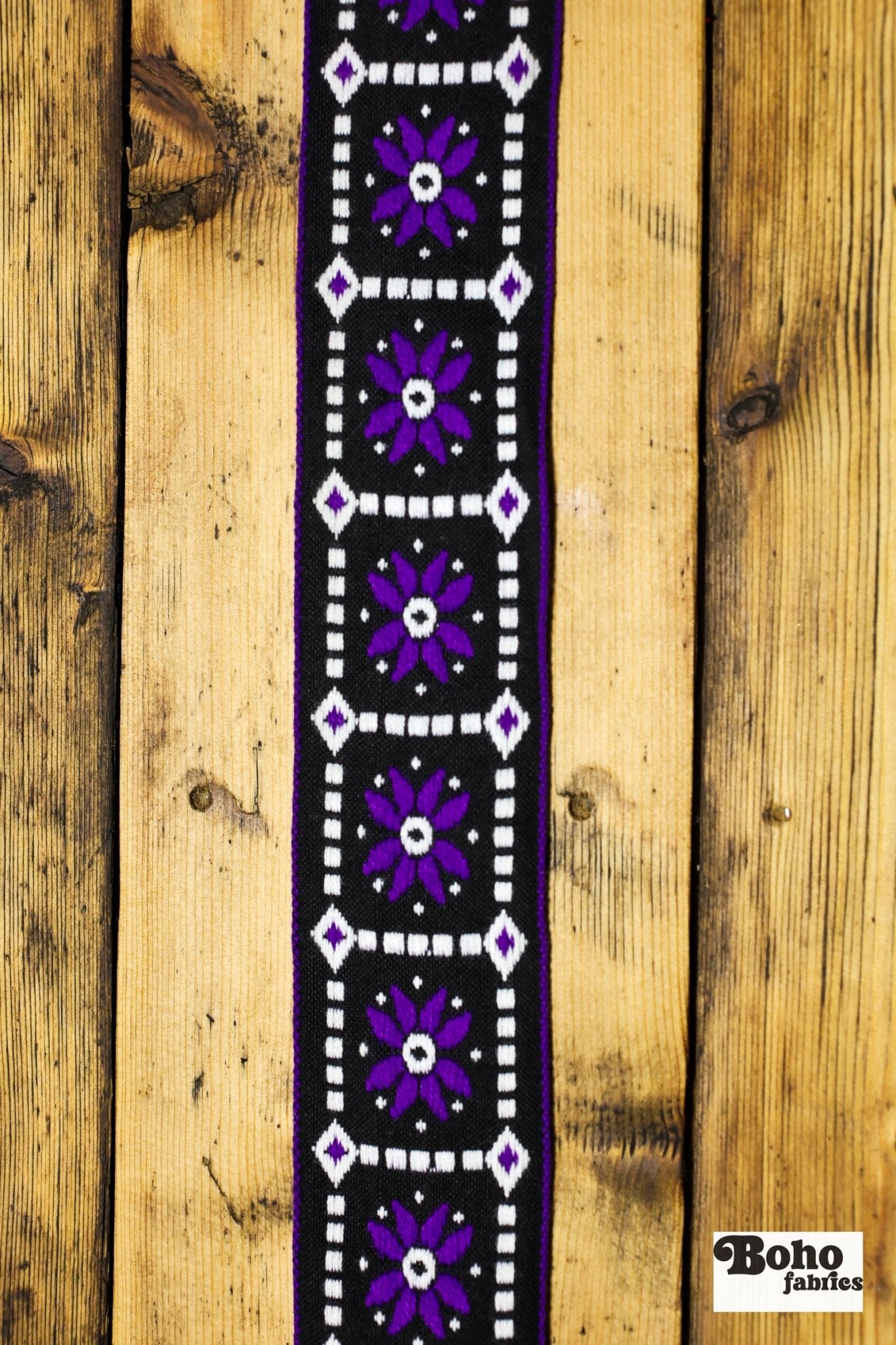 Floral Frames in Purple/Black. 2" Jacquard Woven Trim. TRIM - 049 - Boho Fabrics - Trims