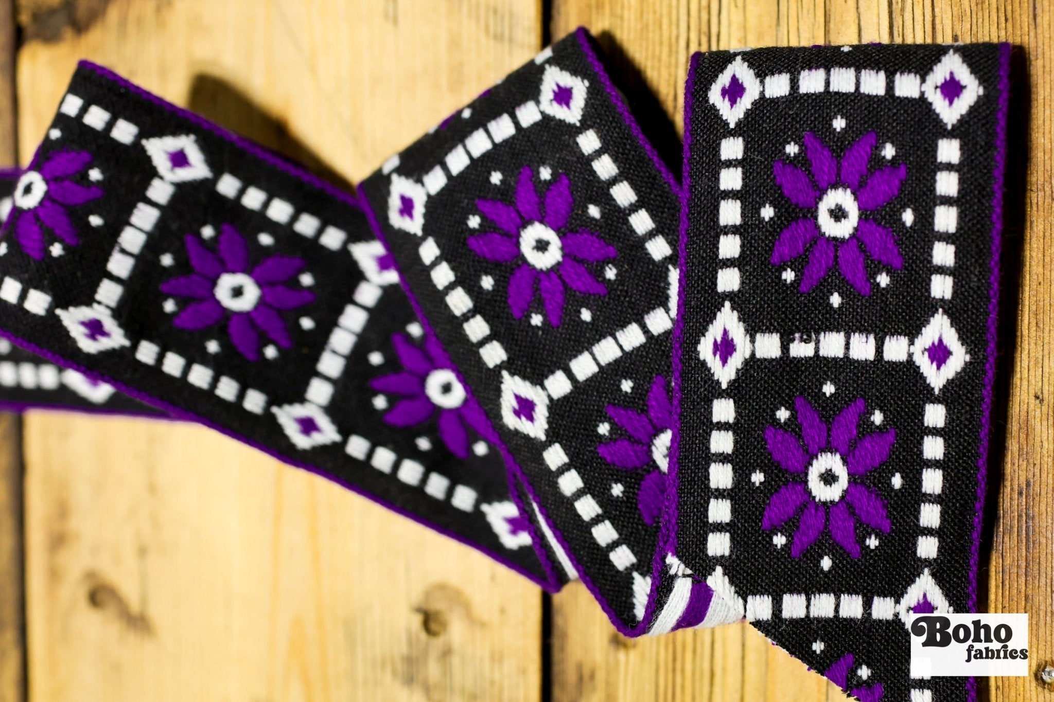 Floral Frames in Purple/Black. 2" Jacquard Woven Trim. TRIM - 049 - Boho Fabrics - Trims