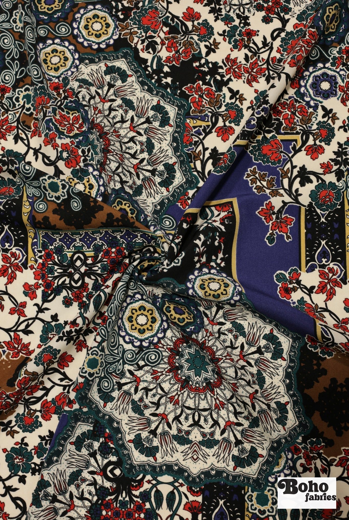 Floral Mandala Woven Fabric - Boho Fabrics - Crepe, Woven