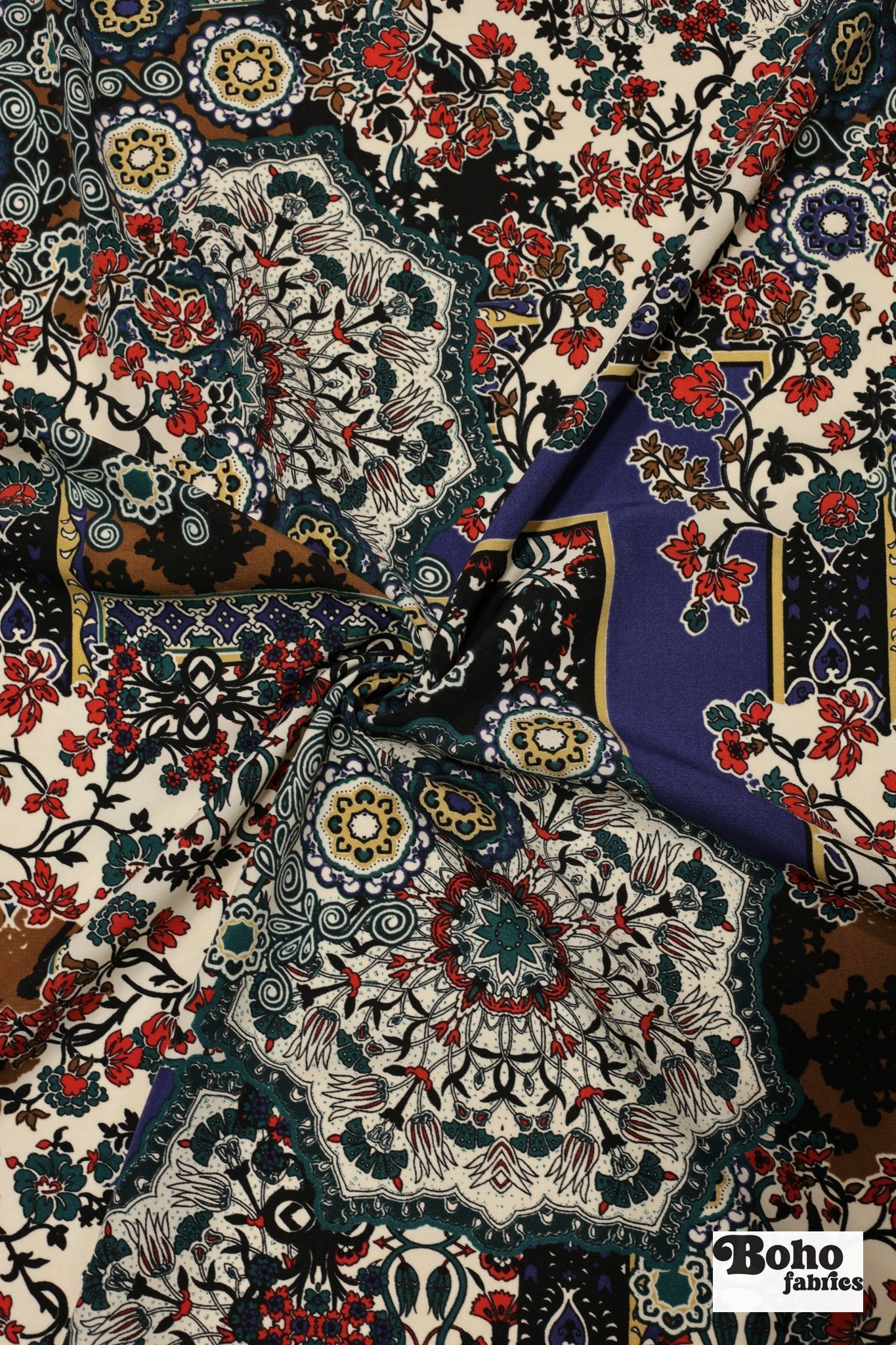 Floral Mandala Woven Fabric - Boho Fabrics - Crepe, Woven