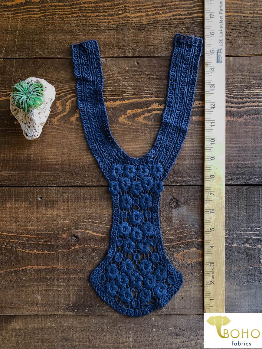 Floral Vines Applique in Navy Blue. Style #FA-04 - Boho Fabrics