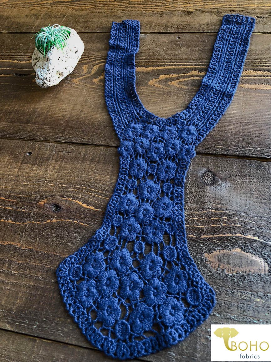 Floral Vines Applique in Navy Blue. Style #FA-04 - Boho Fabrics