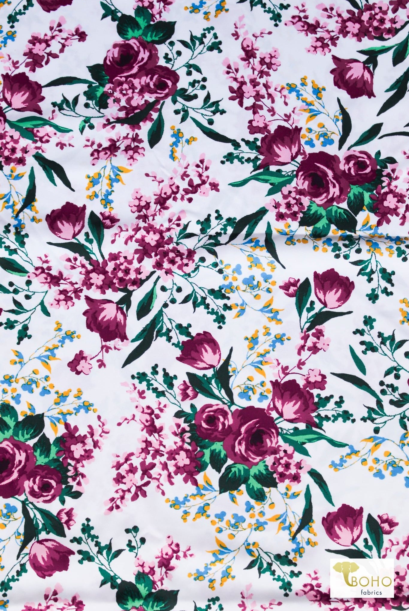 Floral Waltz on White, Athletic Knit Fabric - Boho Fabrics - Athletic Knit Fabric