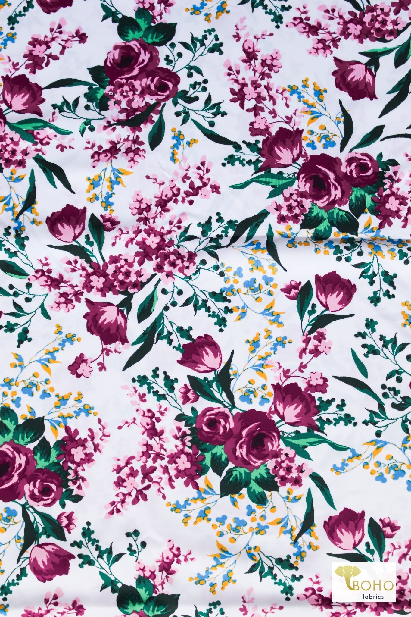 Floral Waltz on White, Athletic Knit Fabric - Boho Fabrics - Athletic Knit Fabric