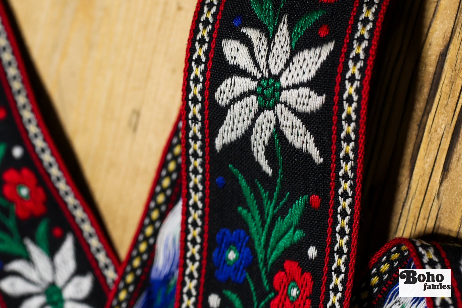 Florals & Everberry, 1.75" Jacquard Woven Trim, Red, White Green & Blue TRIM - 004 - Boho Fabrics - Trims