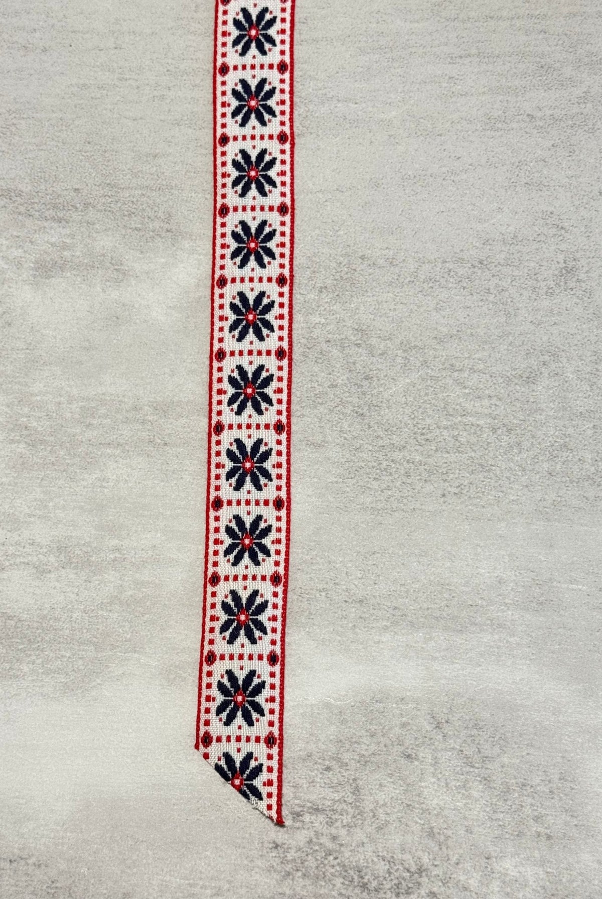 Flower Block in Red/Blue, 1” Vintage Jacquard Woven Trim. Trim - 168 - Boho Fabrics - Trims