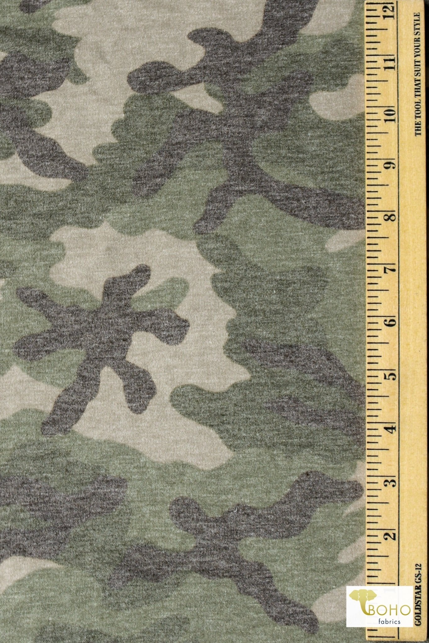 Forest Green Camo, French Terry Print - Boho Fabrics