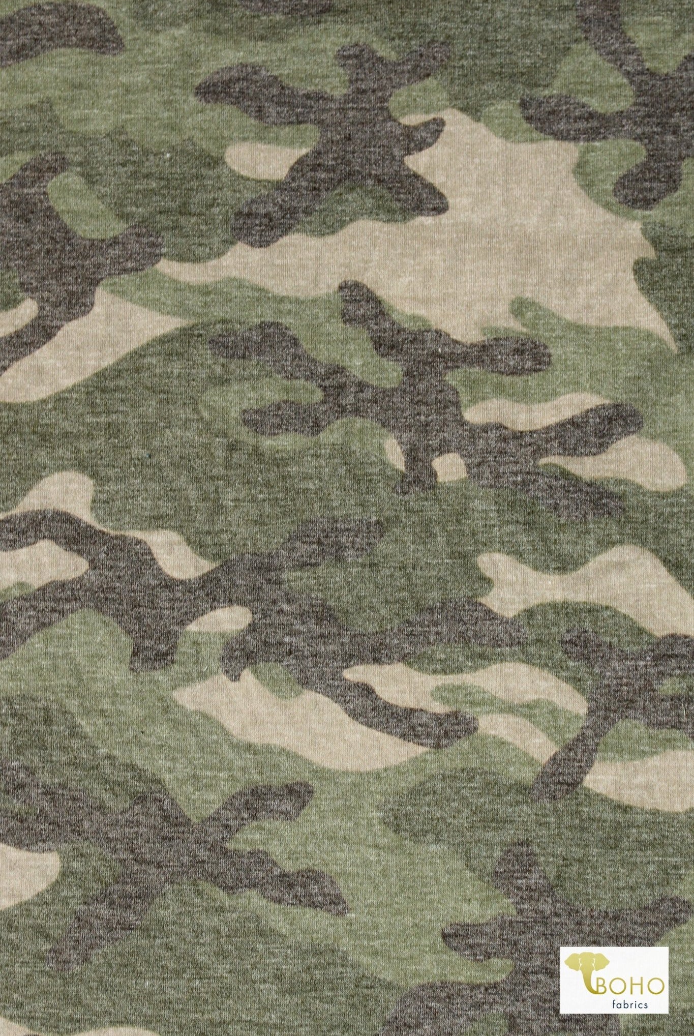 Forest Green Camo, French Terry Print - Boho Fabrics