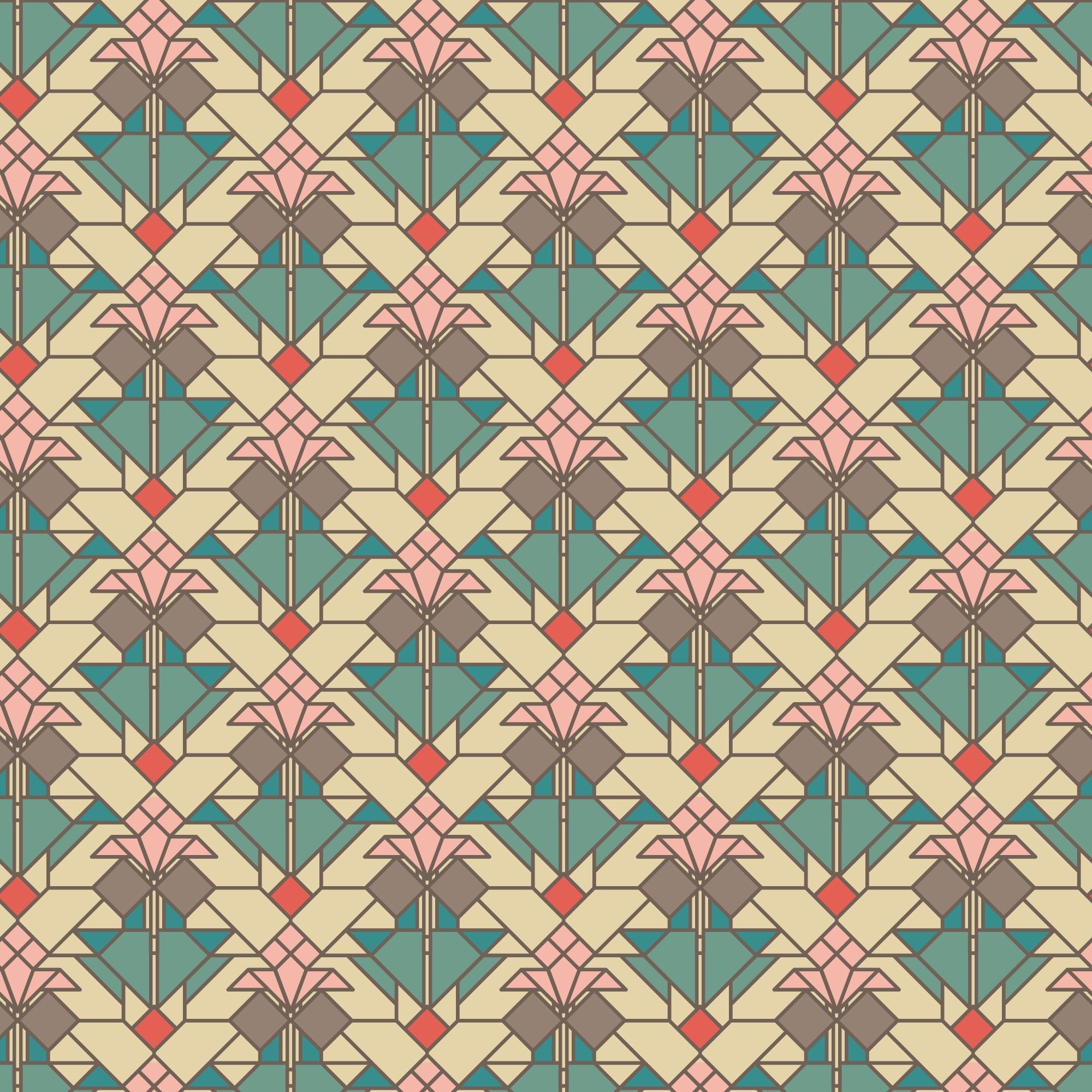 Franklin Lloyd Wright, Cloud 9 Organic Quilting Cotton Fabric – Coonley Tulip in Desert (227763) - Boho Fabrics - Quilting Cotton, Woven