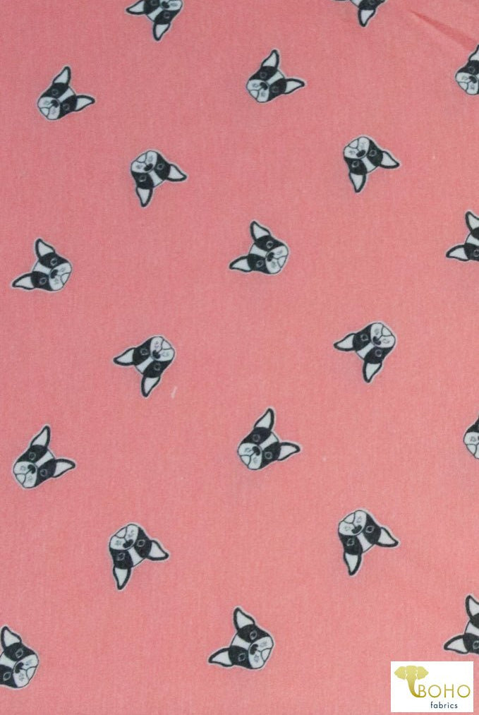 Frenchies on Peachy Pink, Dog French Terry Knit Print. FTP-323-PCH - Boho Fabrics
