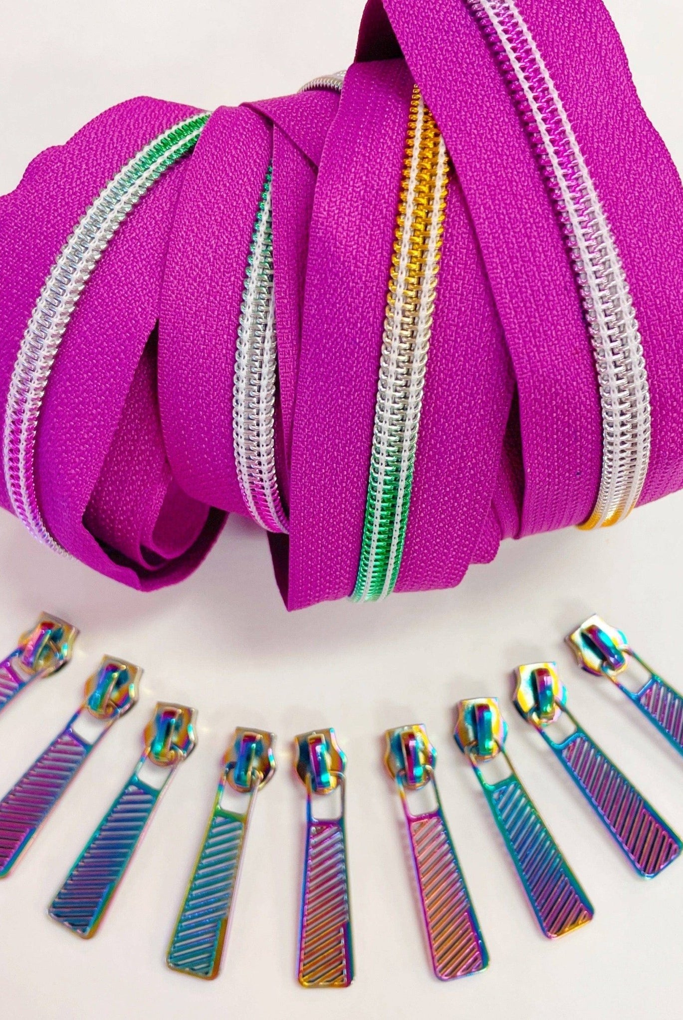 Fuchsia & Rainbow Zipper Pack - Boho Fabrics - Zippers