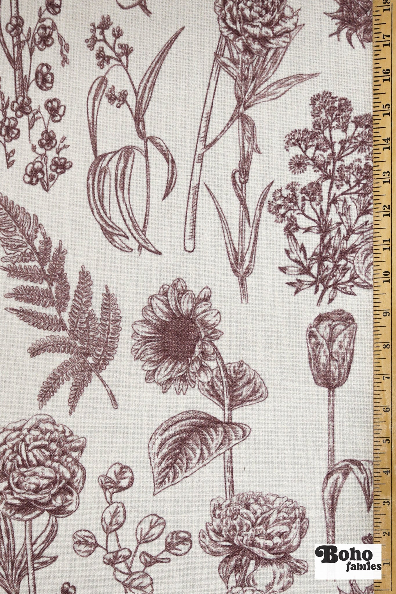 Garden Medley in Plum Linen-Look Canvas Woven Fabric - Boho Fabrics - Home Dec. & Upholstery Fabric