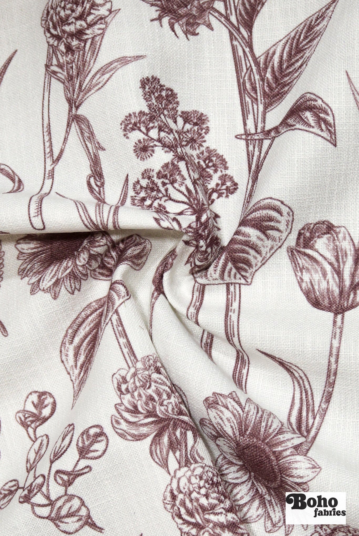 Garden Medley in Plum Linen-Look Canvas Woven Fabric - Boho Fabrics - Home Dec. & Upholstery Fabric