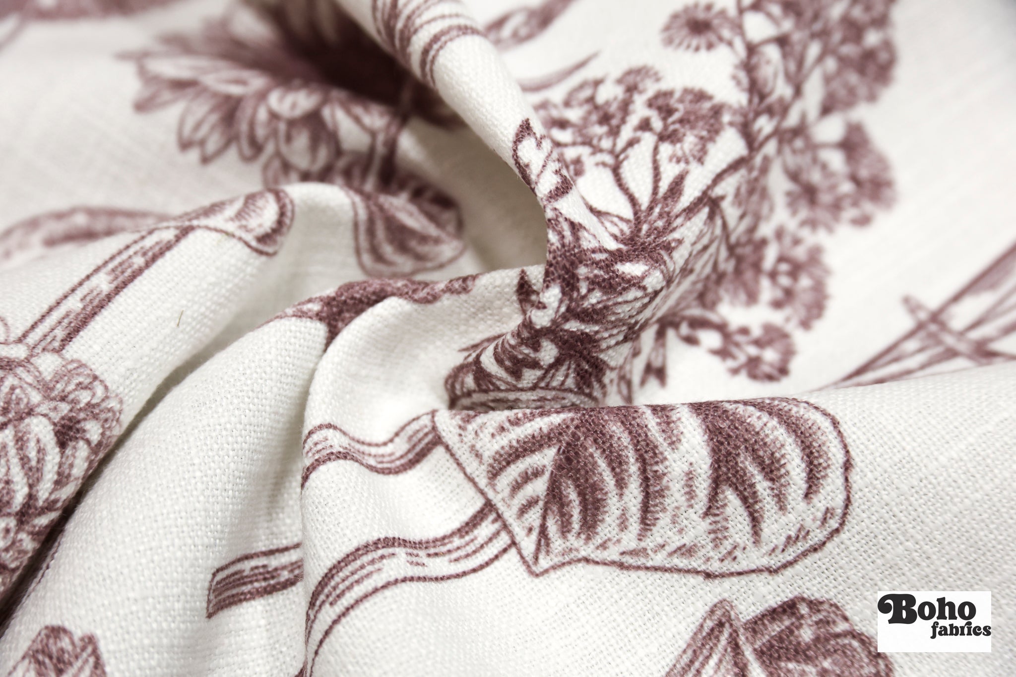 Garden Medley in Plum Linen-Look Canvas Woven Fabric - Boho Fabrics - Home Dec. & Upholstery Fabric