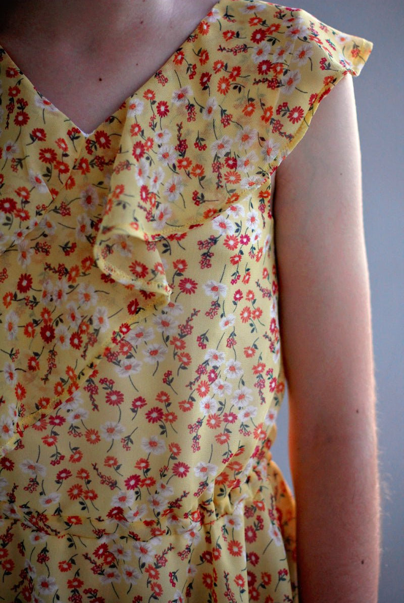Gerber Daisies on Yellow, Chiffon Woven Fabric - Boho Fabrics - Chiffon, Woven