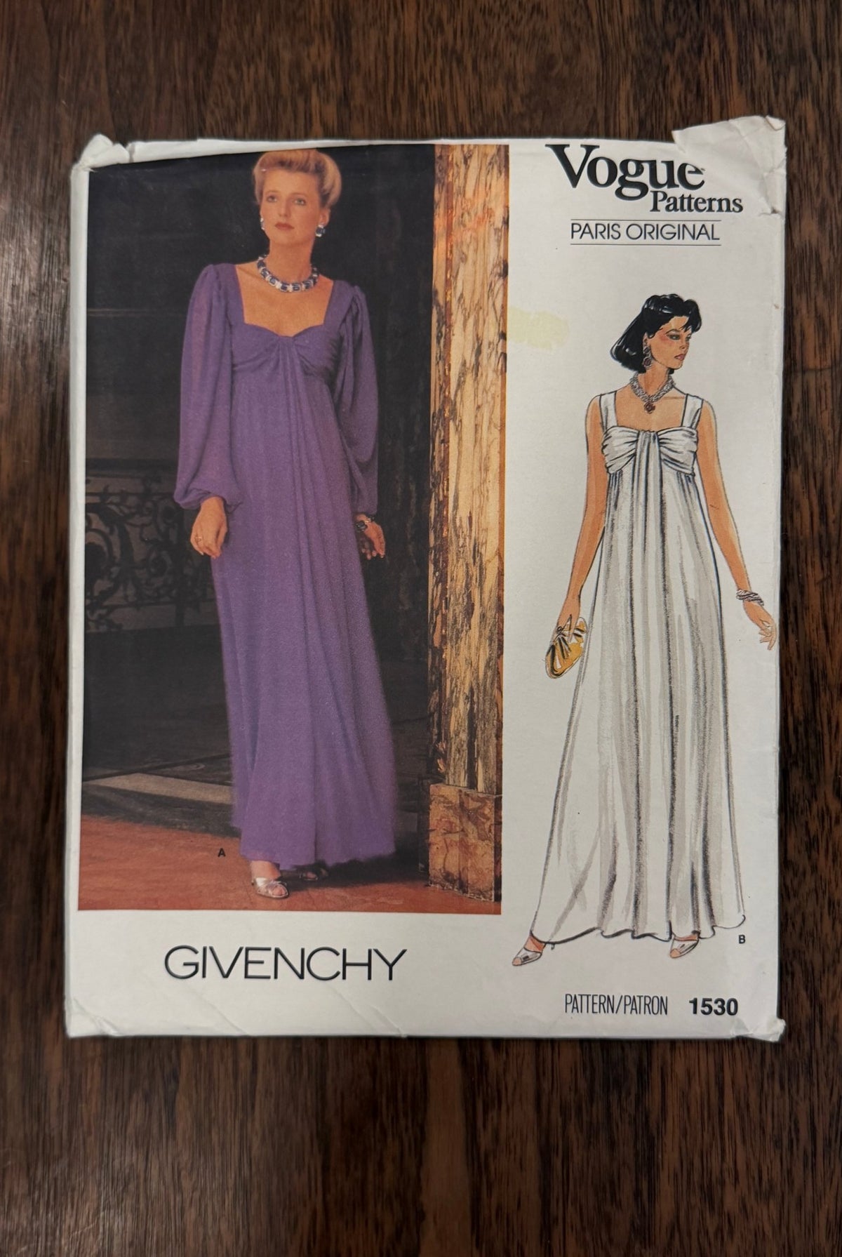 Givenchy | Vogue Paris Original Sewing Pattern #1530 — Draped Evening Gown with Boned Underdress, Size 14, Vintage 1985 - Boho Fabrics - Sewing Patterns