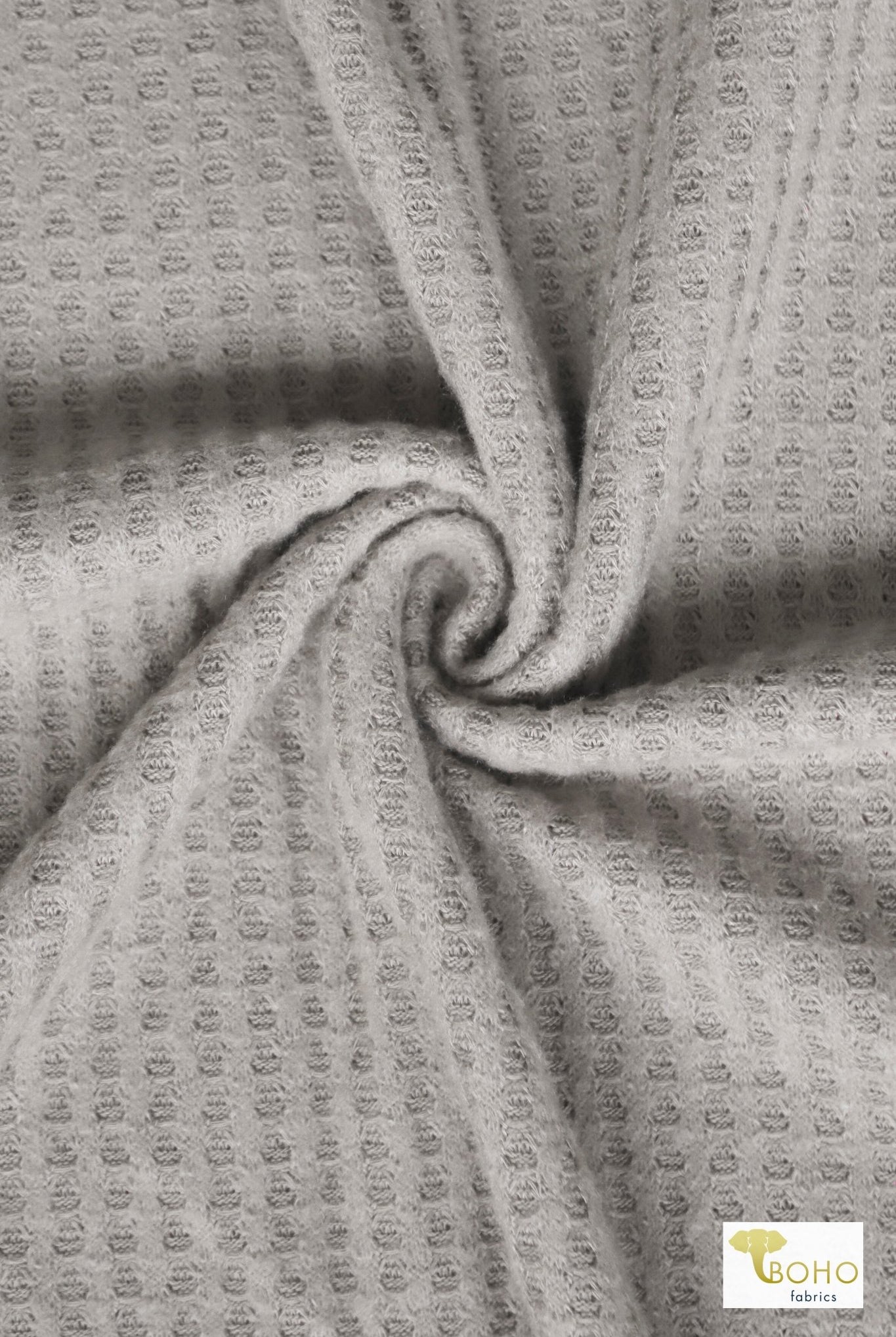 Glacier Gray, Brushed Waffle Solid Knit Fabric - Boho Fabrics