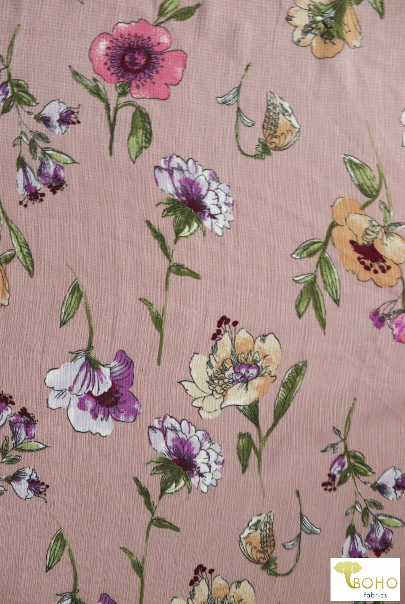 Gloxinia Florals on Pale Desert Rose, Woven. WVP-218 - Boho Fabrics